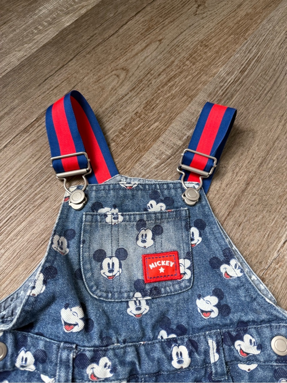 VTG Disney Baby Denim Overalls with Mickey Print Red White Blue 18 - 24 Mo - Picture 3 of 7